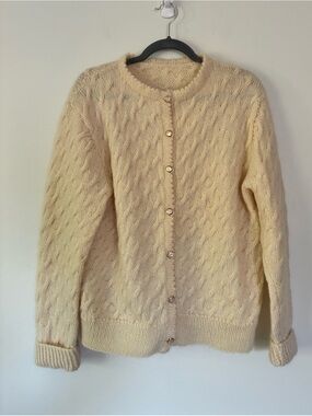 Vintage Cream Cable Knit Cardigan Sweater